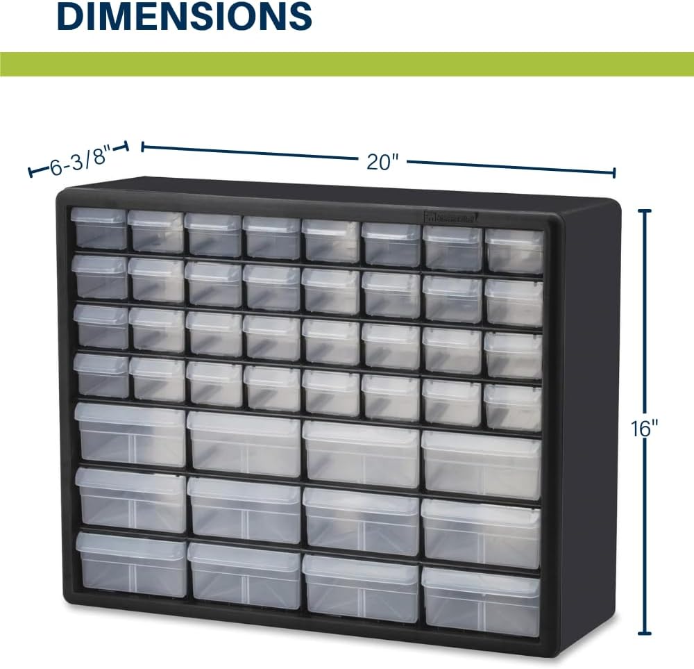 Akro-Mils 26-Drawer Plastic Drawer Storage Cabinet for Garage Organization, Bead Organizer, Building Bricks Storage, Teacher Toolbox, Makeup Organizer, 20" W x 6" D x 10" H, 10126 Yellow