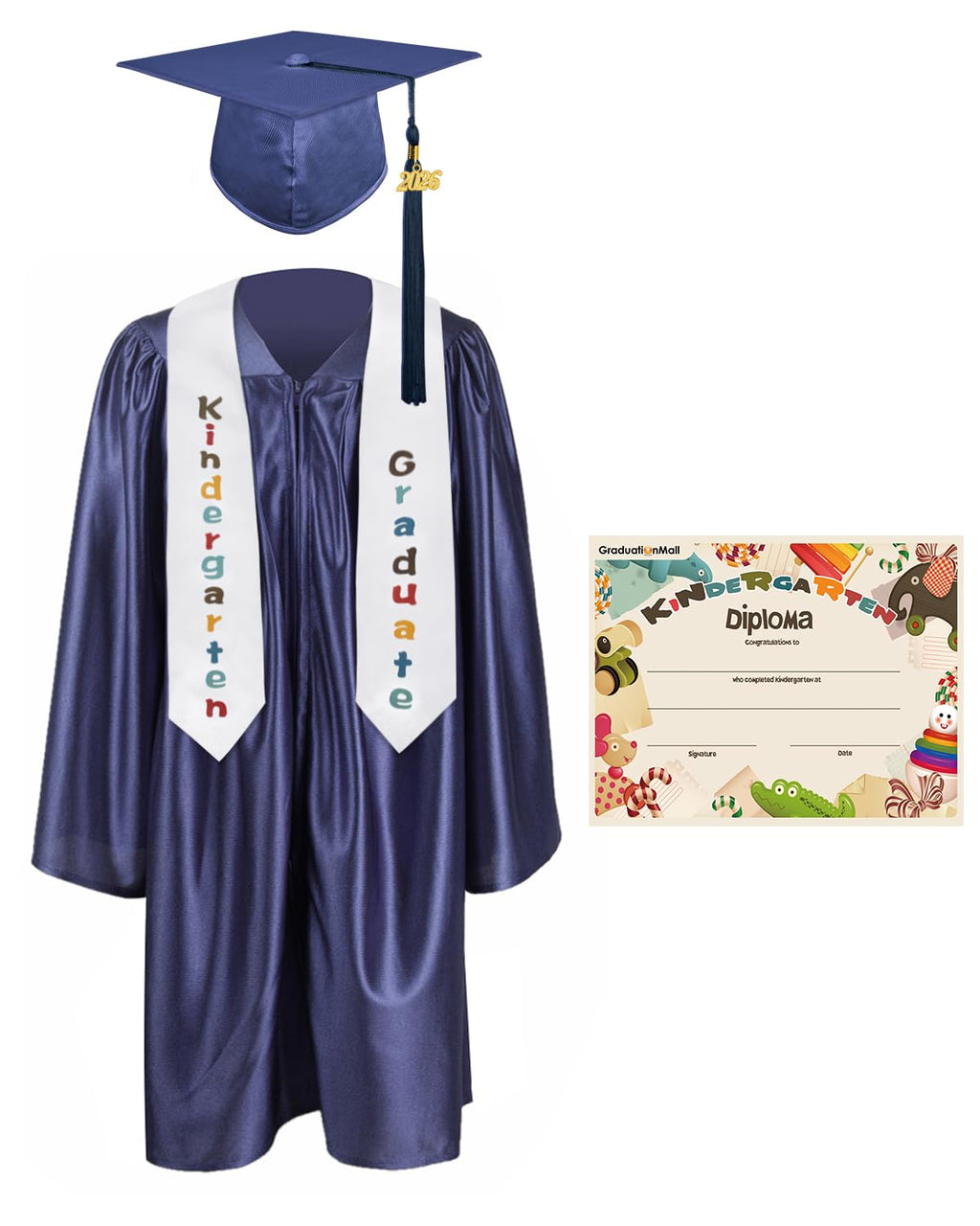 GraduationMall Kindergarten Graduation Cap Gown Stole Package with 2026 Tassel, Certificate
