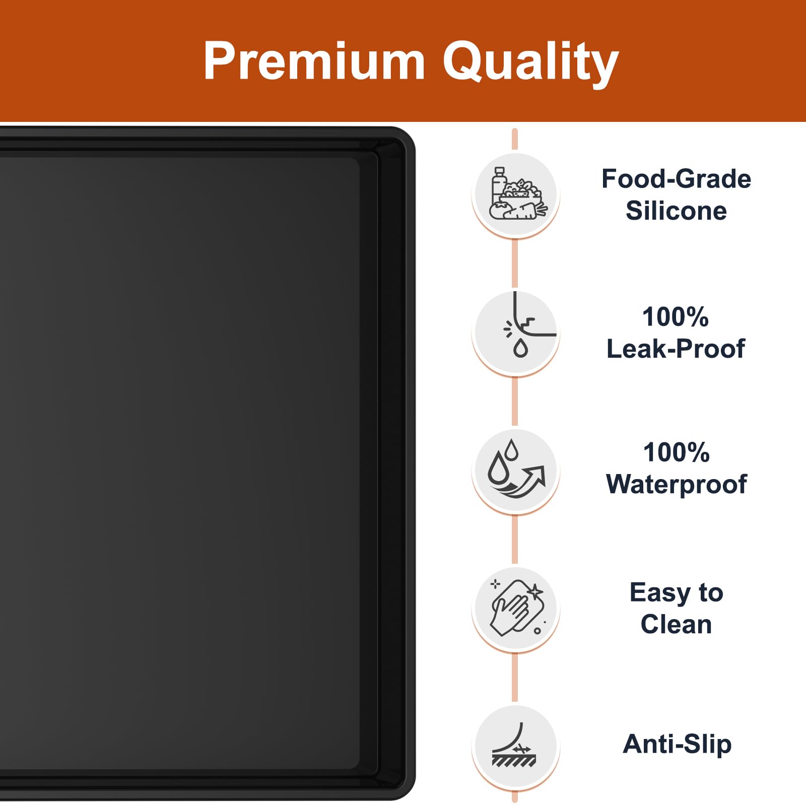 ukeetap Extra Thick Silicone Mat Waterproof with Raised Edge 34" x 22", Under Sink Mat for Kitchen & Bathroom, Kitchen Cabinet Liner, Multi-Purpose for Storage & Protection, Gray