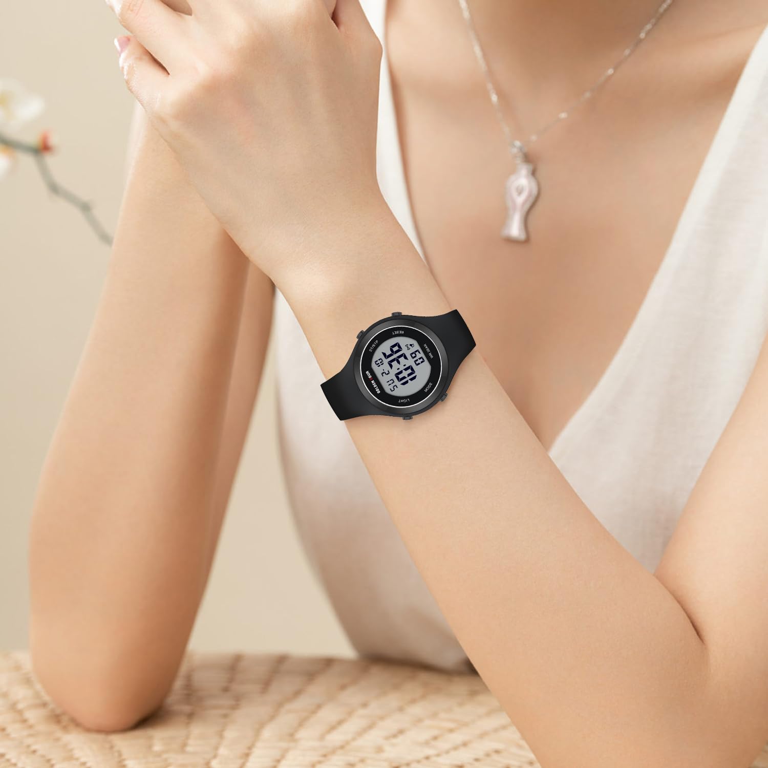 GOLDEN HOUR Waterproof Sport Women's Digital Chronograph Silicone Strap Watch