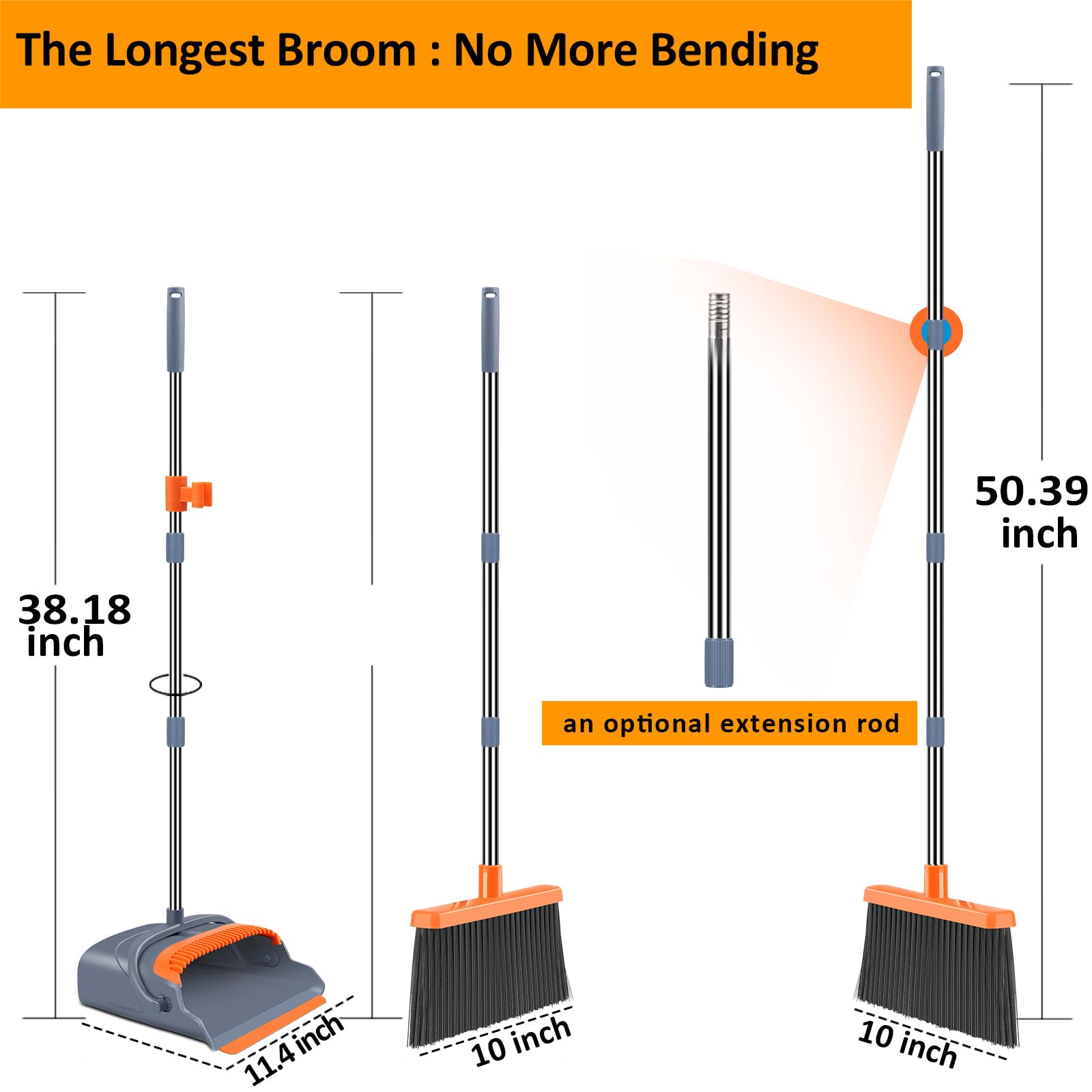 Upgrade Broom and Dustpan Set, Large Size and with Long Handle, Upright,Ideal for Indoor Outdoor Garage Kitchen Room Office Lobby Use (Green)