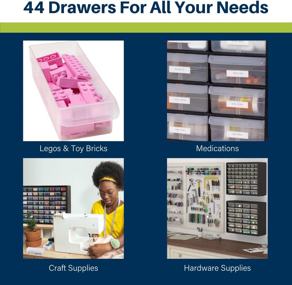 Akro-Mils 26-Drawer Plastic Drawer Storage Cabinet for Garage Organization, Bead Organizer, Building Bricks Storage, Teacher Toolbox, Makeup Organizer, 20" W x 6" D x 10" H, 10126 Yellow