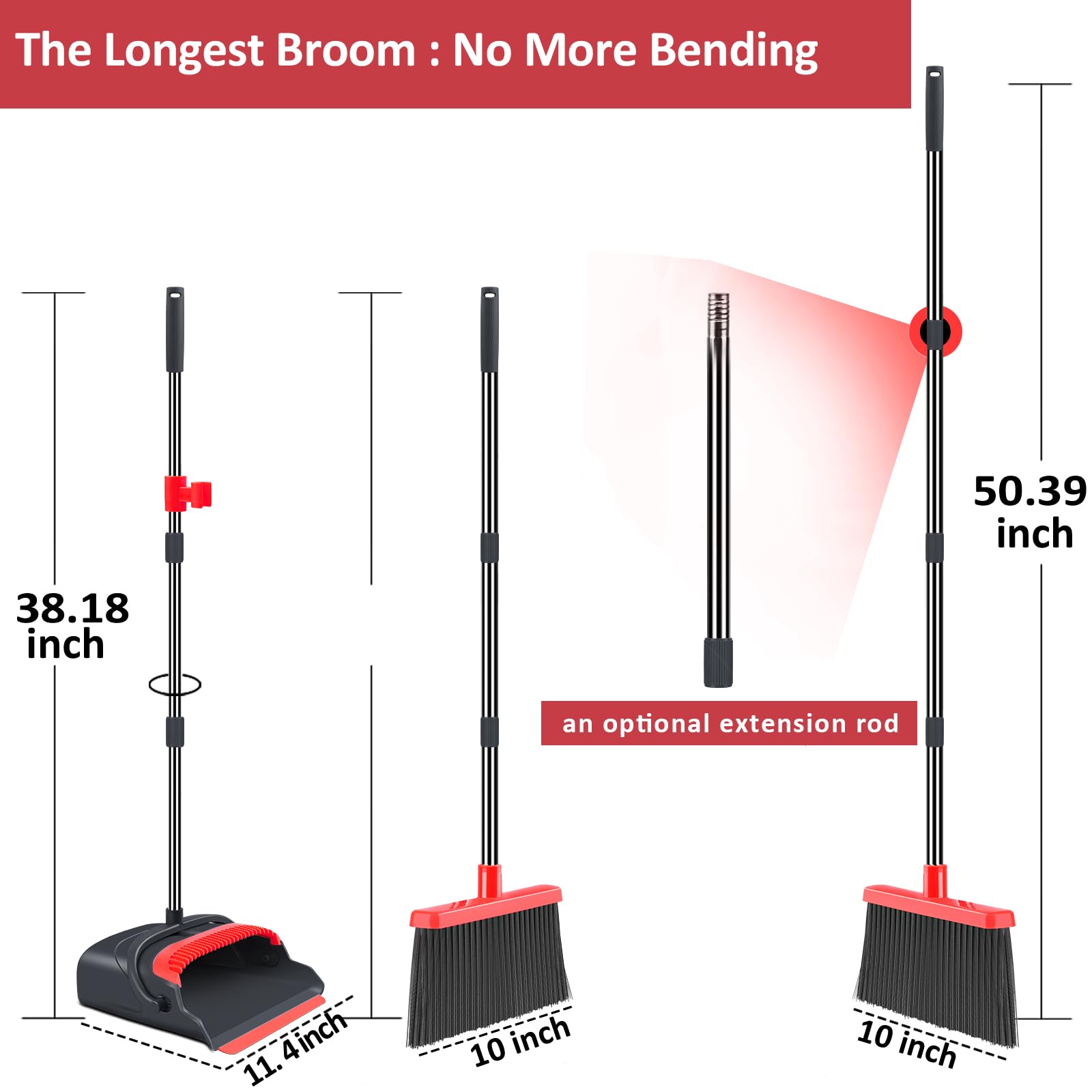Upgrade Broom and Dustpan Set, Large Size and with Long Handle, Upright,Ideal for Indoor Outdoor Garage Kitchen Room Office Lobby Use (Green)