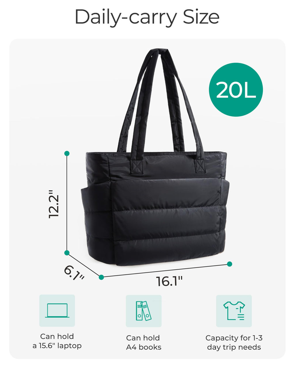 BAGSMART Tote Bag for Women, Lightweight Puffy Tote Bag with Compartments Shoulder Bag Handbag for Travel, Work, Gym | Lightweight, Puffy, Quilted, Work, for Travel