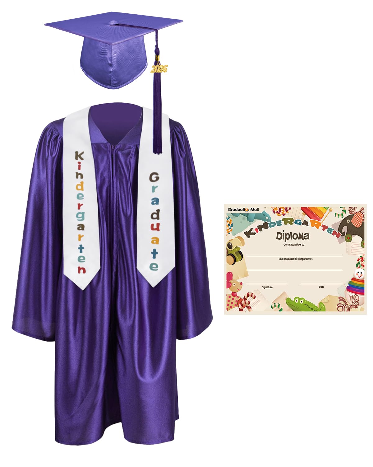 GraduationMall Kindergarten Graduation Cap Gown Stole Package with 2026 Tassel, Certificate