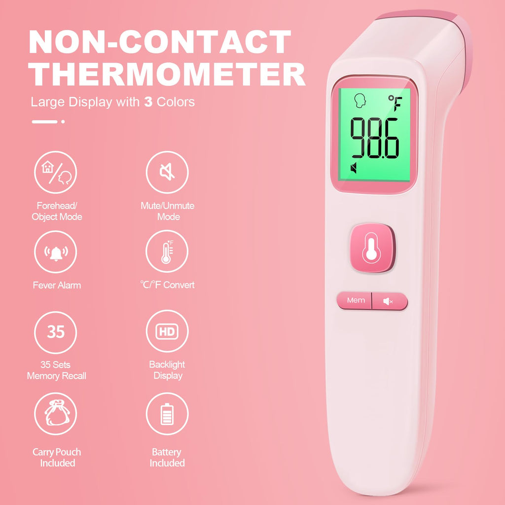 No-Touch Thermometer for Adults and Kids, Accurate Digital Baby Thermometer | 1s Fast Reading, Fever Alarm, Silent Mode, 35-Reading Memory, Forehead & Object Mode, AAA Battery Included, for Home & Clinic
