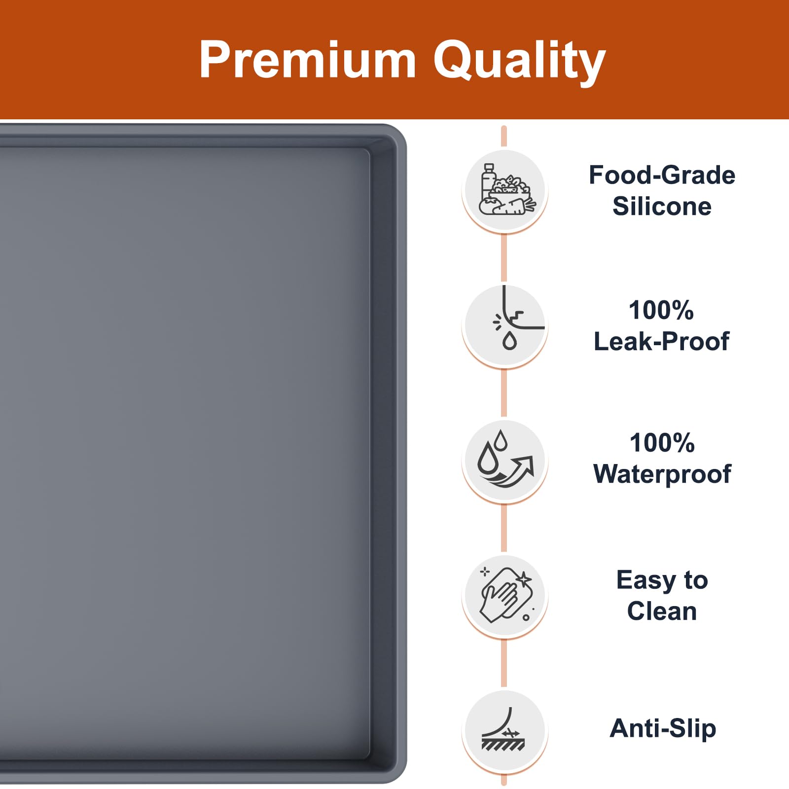 ukeetap Extra Thick Silicone Mat Waterproof with Raised Edge 34" x 22", Under Sink Mat for Kitchen & Bathroom, Kitchen Cabinet Liner, Multi-Purpose for Storage & Protection, Gray