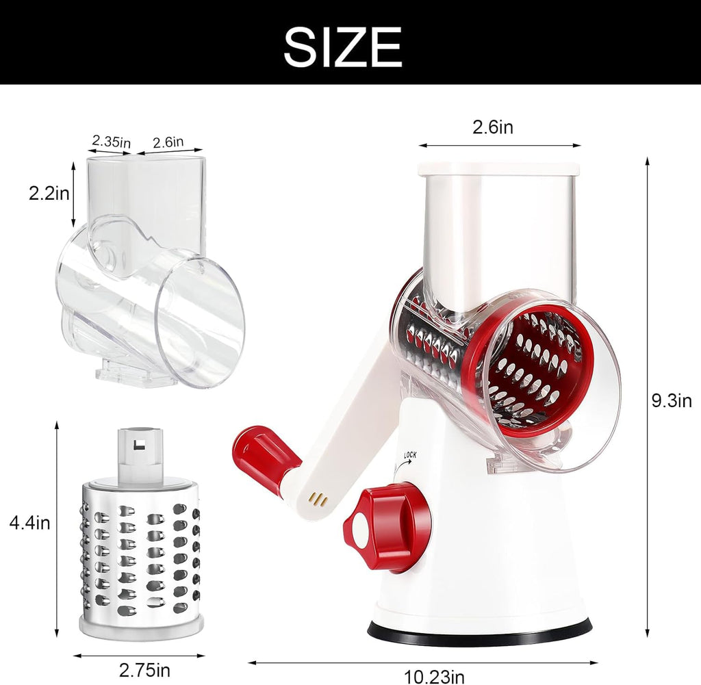 Cambom Rotary Cheese Grater Hand Crank Cheese Shredder for Fresh Cheese, Vegetable, Nuts,Non-slip Suction Base, Three Blades, Black