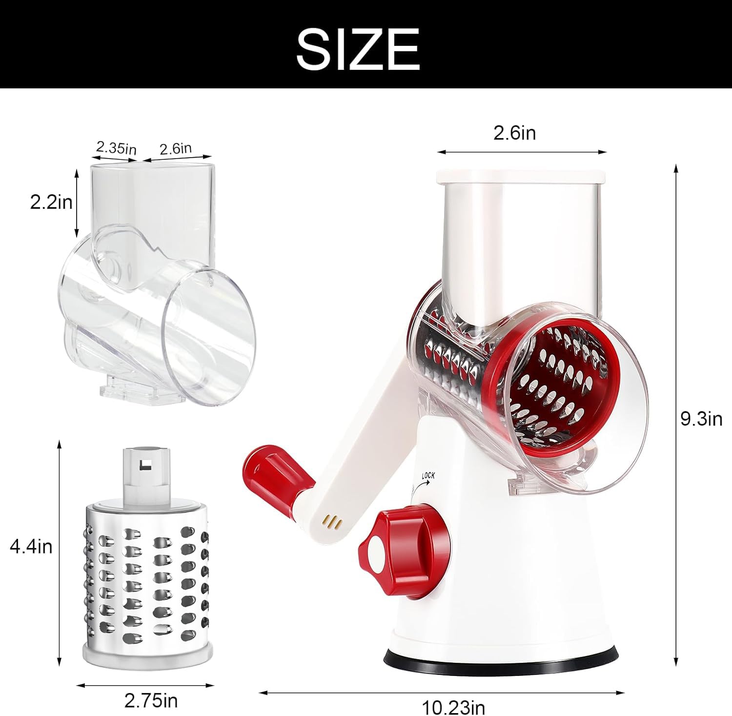 Cambom Rotary Cheese Grater Hand Crank Cheese Shredder for Fresh Cheese, Vegetable, Nuts,Non-slip Suction Base, Three Blades, Black
