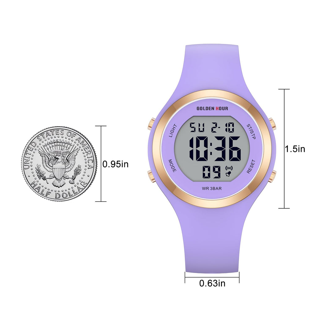 GOLDEN HOUR Waterproof Sport Women's Digital Chronograph Silicone Strap Watch