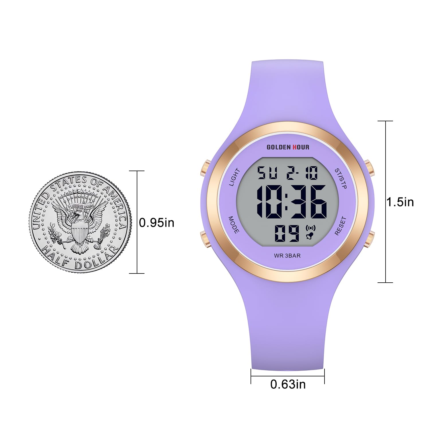 GOLDEN HOUR Waterproof Sport Women's Digital Chronograph Silicone Strap Watch