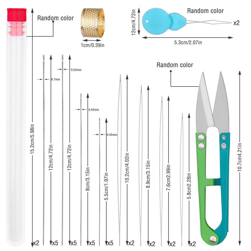 86 Pcs Beading Needle Set, 6 Sizes Big Eye Beading Needles for Seed Beads, Long Straight Bead Needles, Twist Beading Needles, Flexible Needle for Jewelry Making