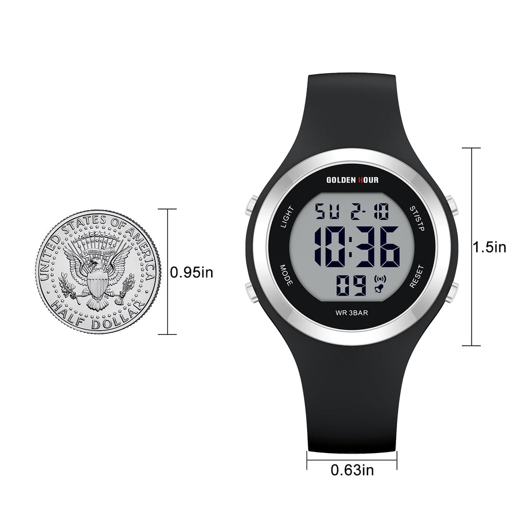 GOLDEN HOUR Waterproof Sport Women's Digital Chronograph Silicone Strap Watch