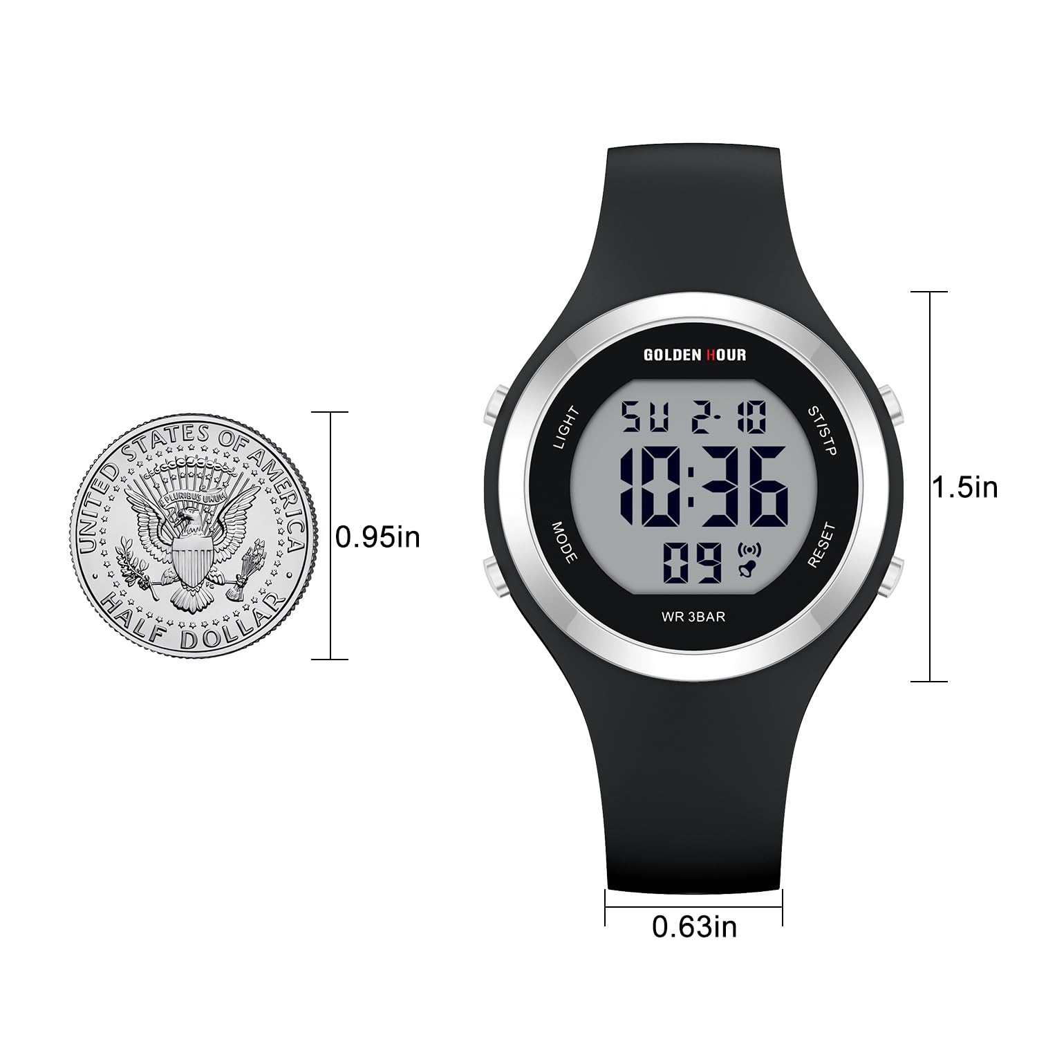 GOLDEN HOUR Waterproof Sport Women's Digital Chronograph Silicone Strap Watch