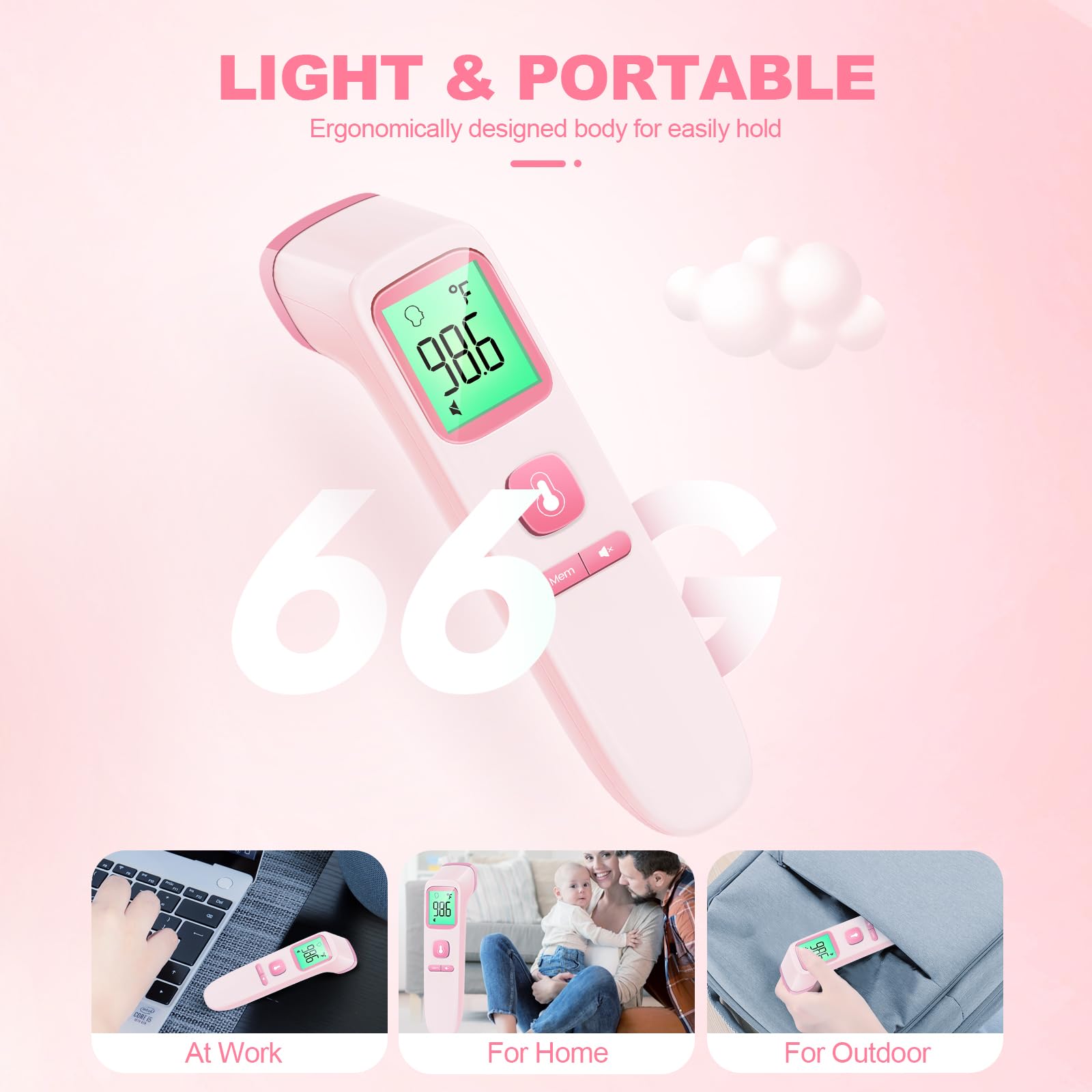 No-Touch Thermometer for Adults and Kids, Accurate Digital Baby Thermometer | 1s Fast Reading, Fever Alarm, Silent Mode, 35-Reading Memory, Forehead & Object Mode, AAA Battery Included, for Home & Clinic