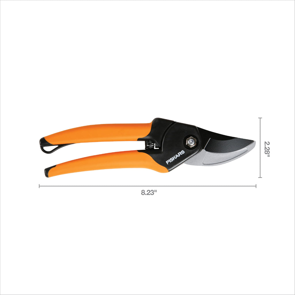Fiskars Bypass Pruning Shears, 5/8" Cut Capacity Gardening Scissors, Self-Cleaning Sap Groove Prevents Sticking, Non-Slip Grip for Cutting Stems & Branches, Sharp Steel Blades w/ Low-Friction Coating