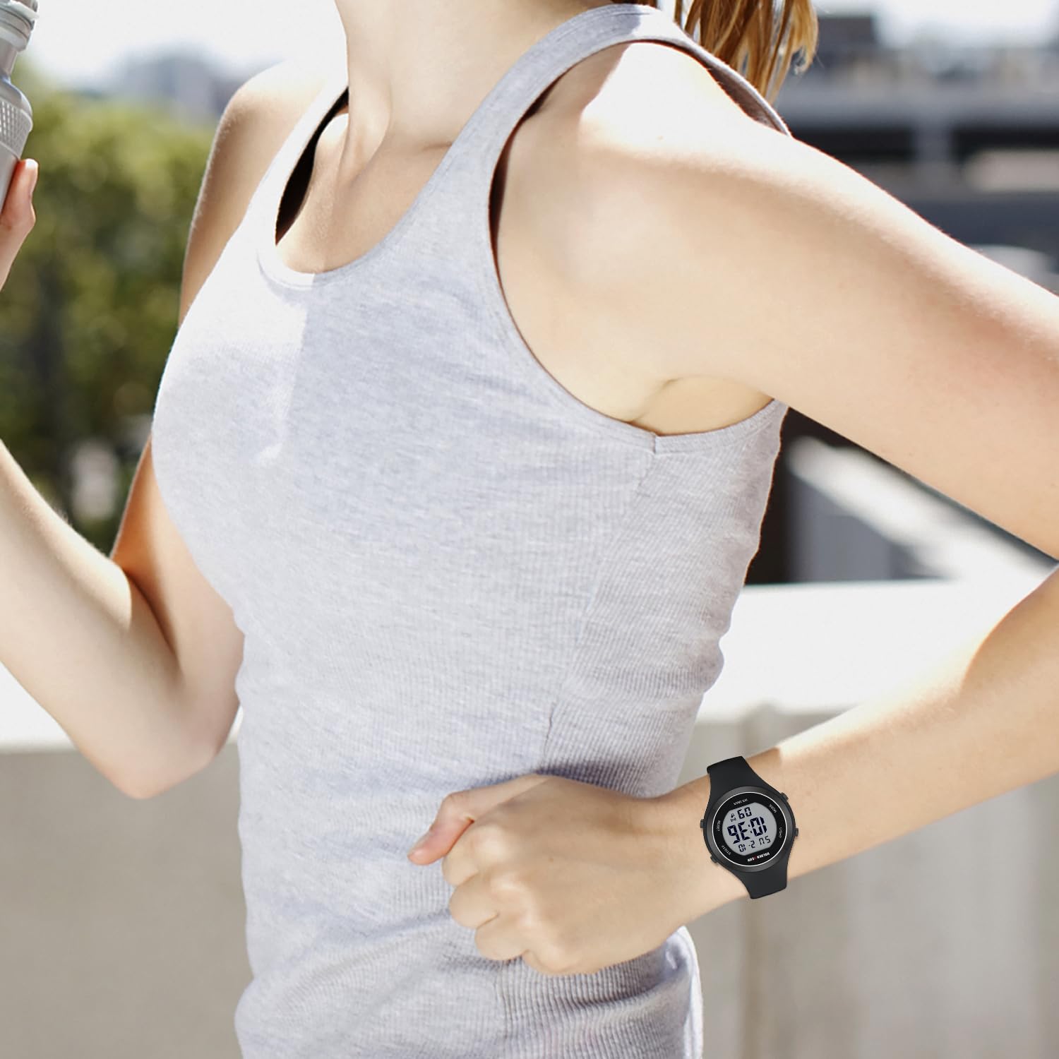 GOLDEN HOUR Waterproof Sport Women's Digital Chronograph Silicone Strap Watch