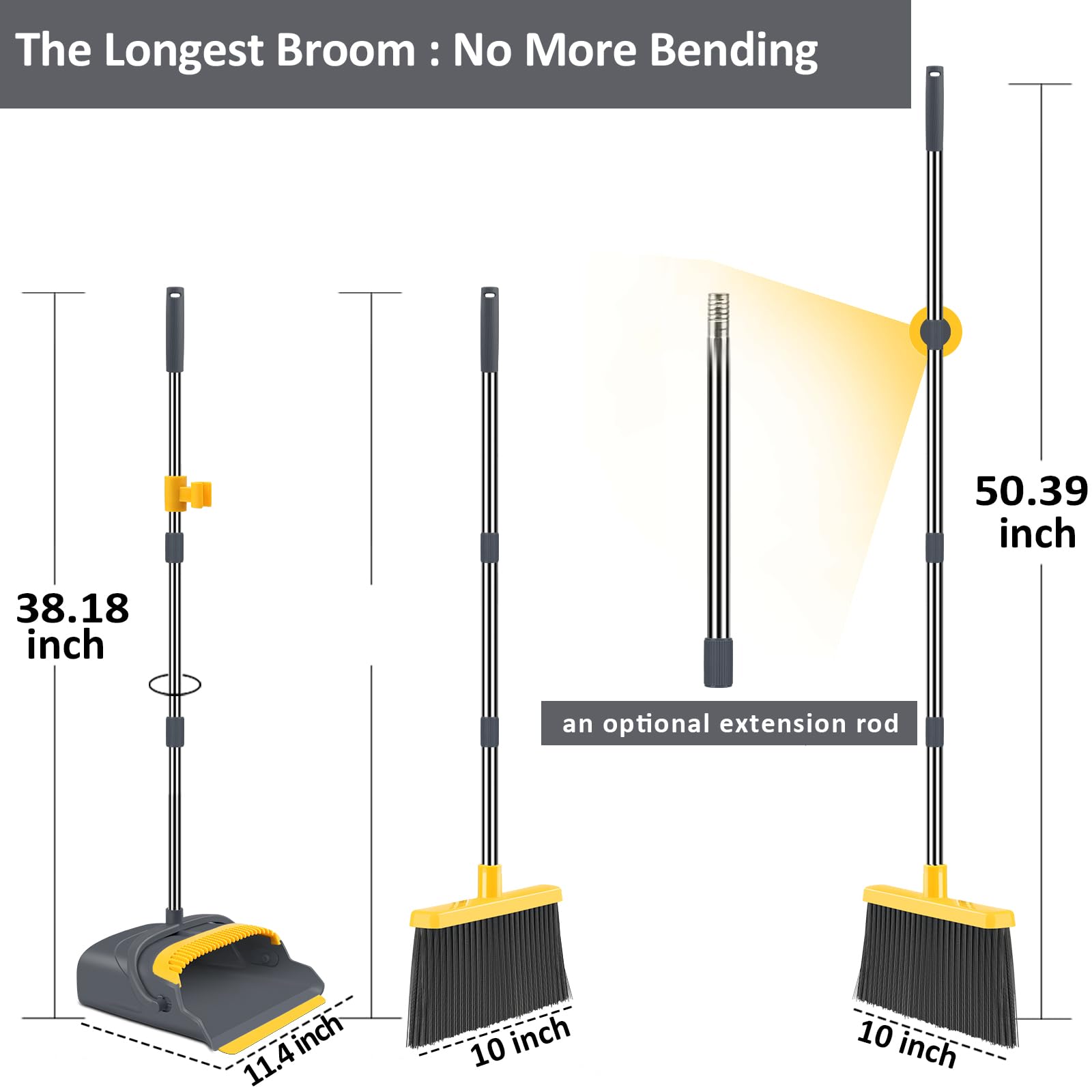 Upgrade Broom and Dustpan Set, Large Size and with Long Handle, Upright,Ideal for Indoor Outdoor Garage Kitchen Room Office Lobby Use (Green)