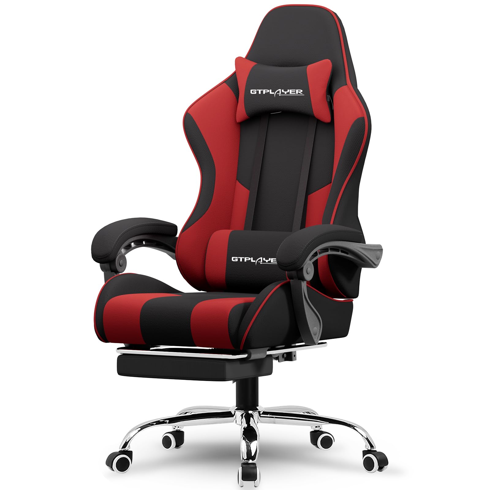 GTPLAYER Gaming Chair, Computer Chair with Footrest and Lumbar Support, Height Adjustable Game Chair with 360°-Swivel Seat and Headrest and for Office or Gaming (Pearl White)