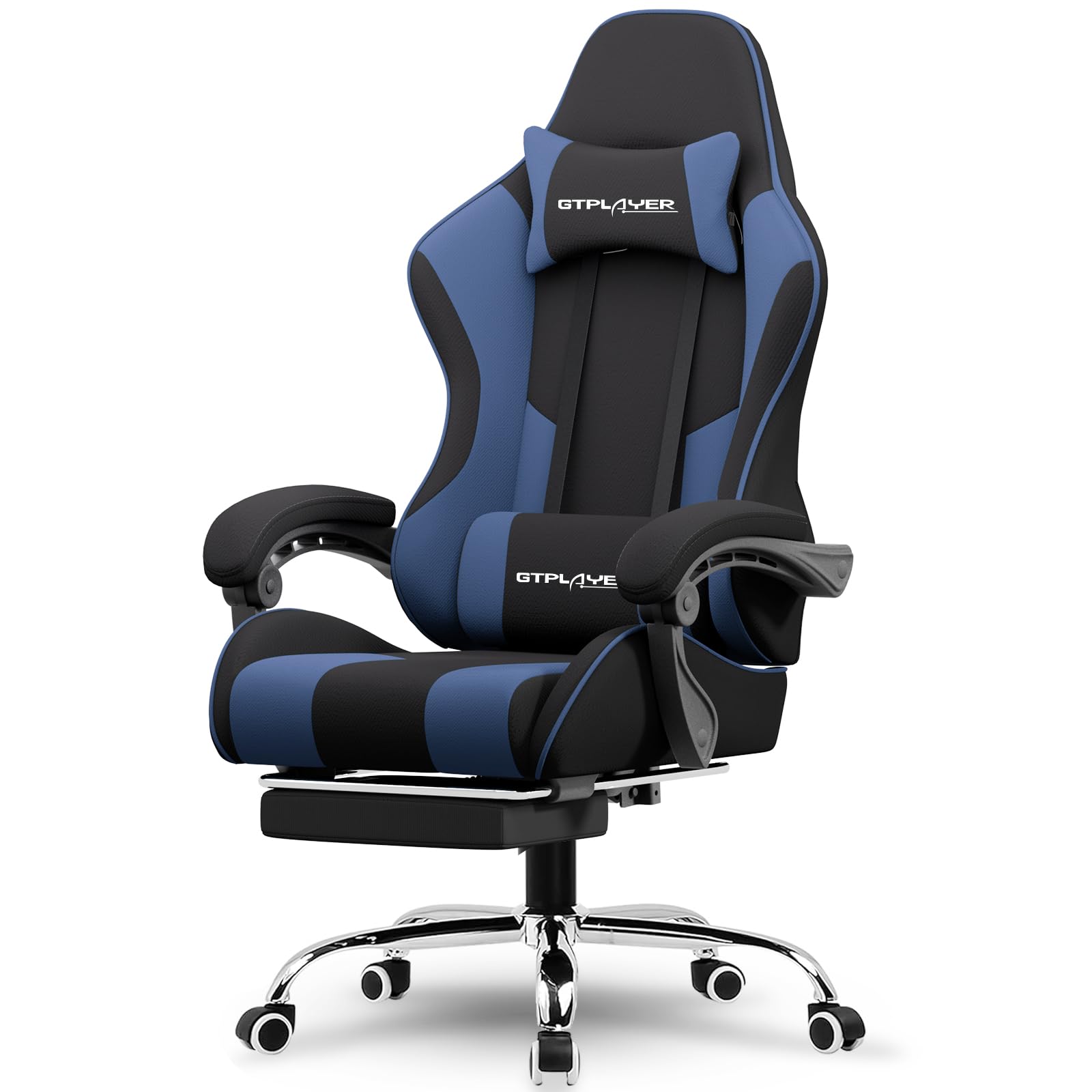 GTPLAYER Gaming Chair, Computer Chair with Footrest and Lumbar Support, Height Adjustable Game Chair with 360°-Swivel Seat and Headrest and for Office or Gaming (Pearl White)