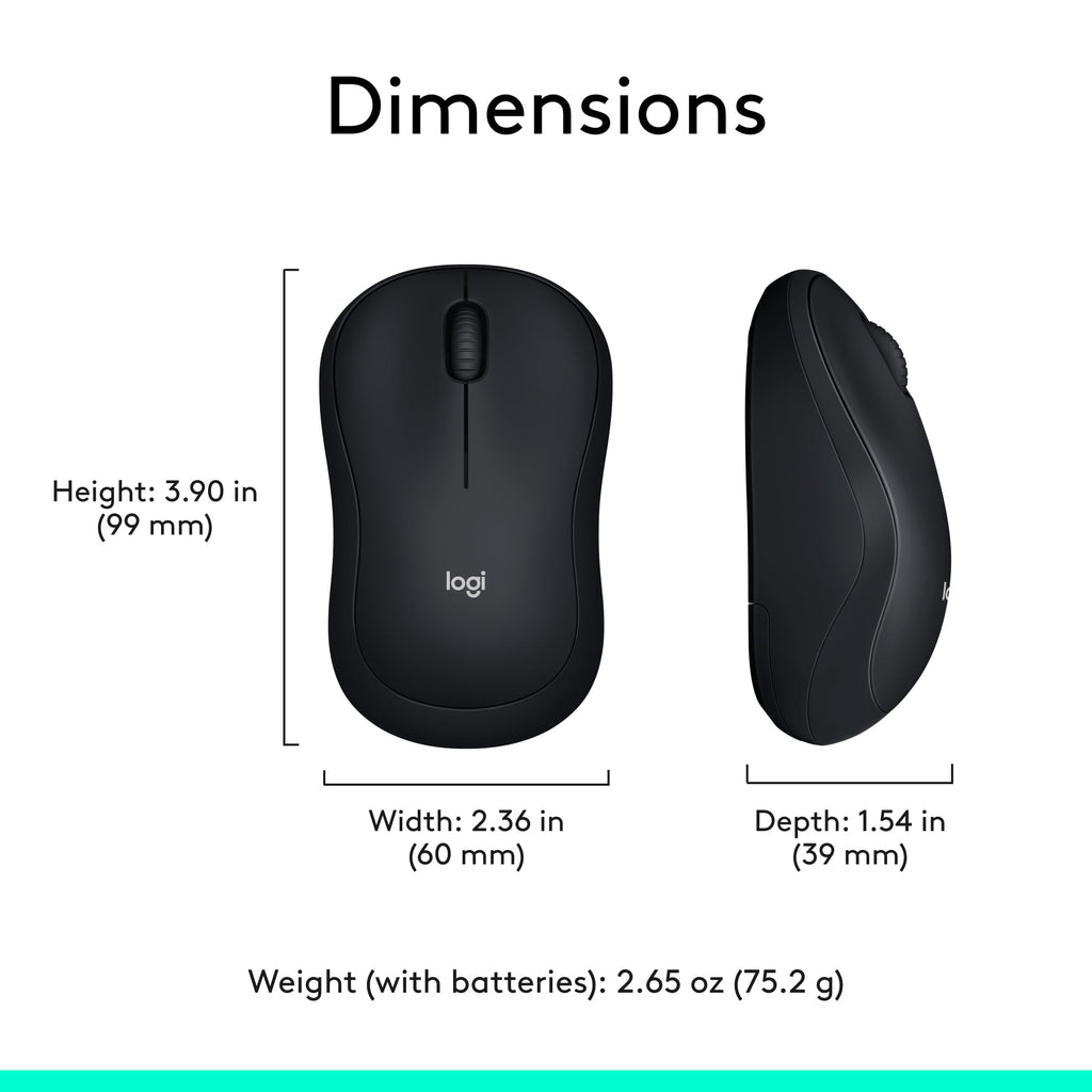 Logitech M185 Wireless Mouse, 2.4GHz with USB Mini Receiver, 12-Month Battery Life, 1000 DPI Optical Tracking, Ambidextrous PC/Mac/Laptop - Swift Grey