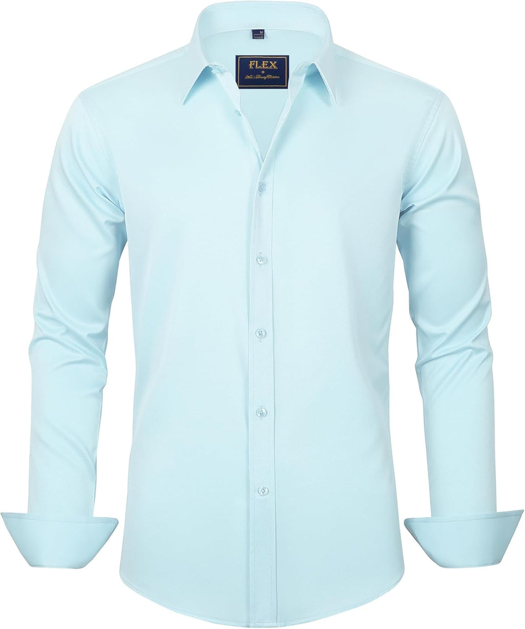 J.VER Men's Dress Shirts Solid Long Sleeve Stretch Wrinkle-Free Formal Shirt Business Casual Button Down Shirts