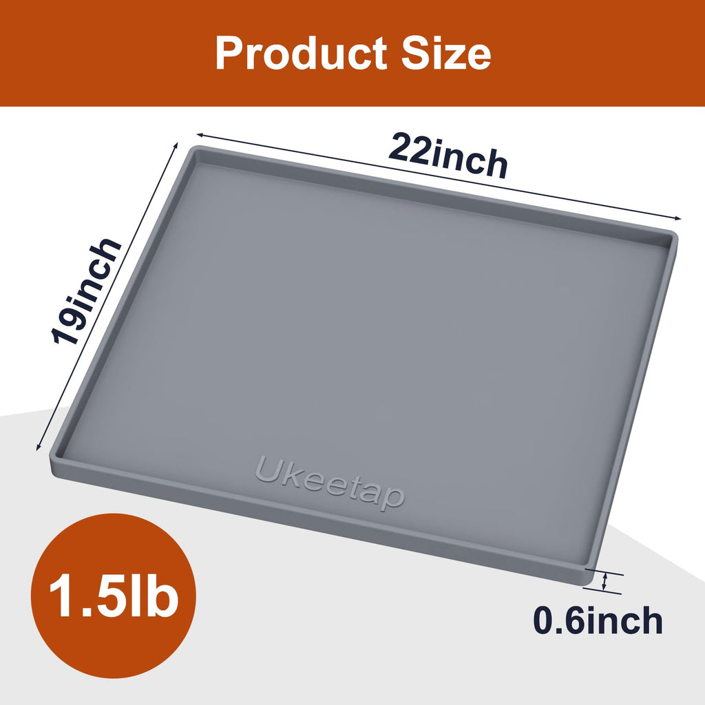 ukeetap Extra Thick Silicone Mat Waterproof with Raised Edge 34" x 22", Under Sink Mat for Kitchen & Bathroom, Kitchen Cabinet Liner, Multi-Purpose for Storage & Protection, Gray