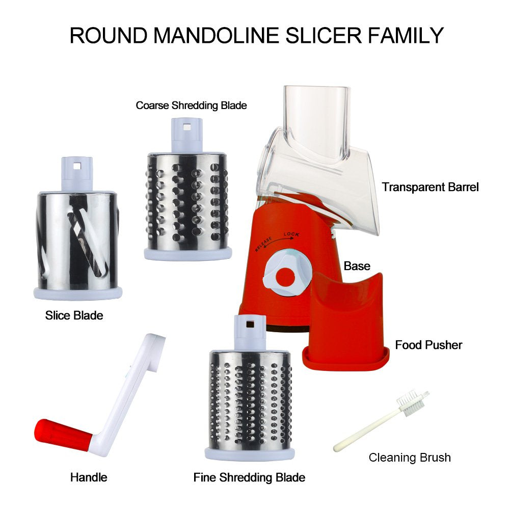 Cambom Rotary Cheese Grater Hand Crank Cheese Shredder for Fresh Cheese, Vegetable, Nuts,Non-slip Suction Base, Three Blades, Black