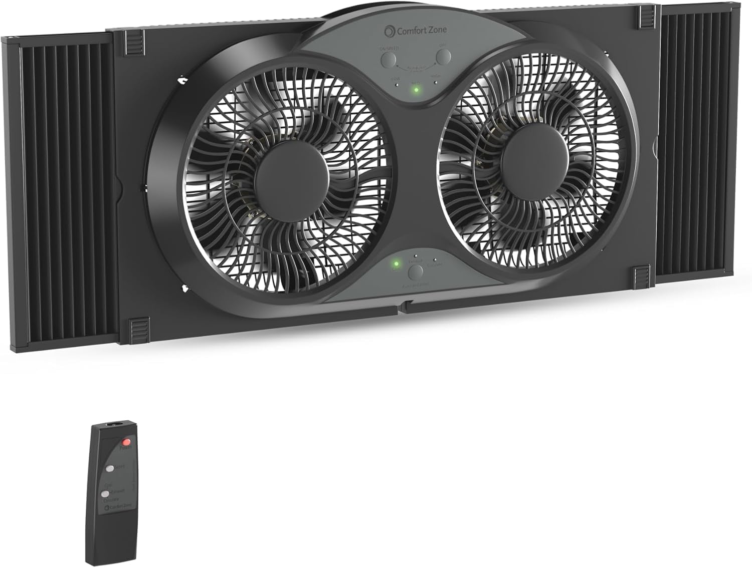 Comfort Zone Twin Window Fan with Reversible Airflow Control, 9 inch, Auto-Locking Expanders, 2 Speed Fan, Dual Fan, Exhaust, Airflow 9.84 ft/sec, Ideal for Home, Kitchen, Bedroom & Office, CZ319WT