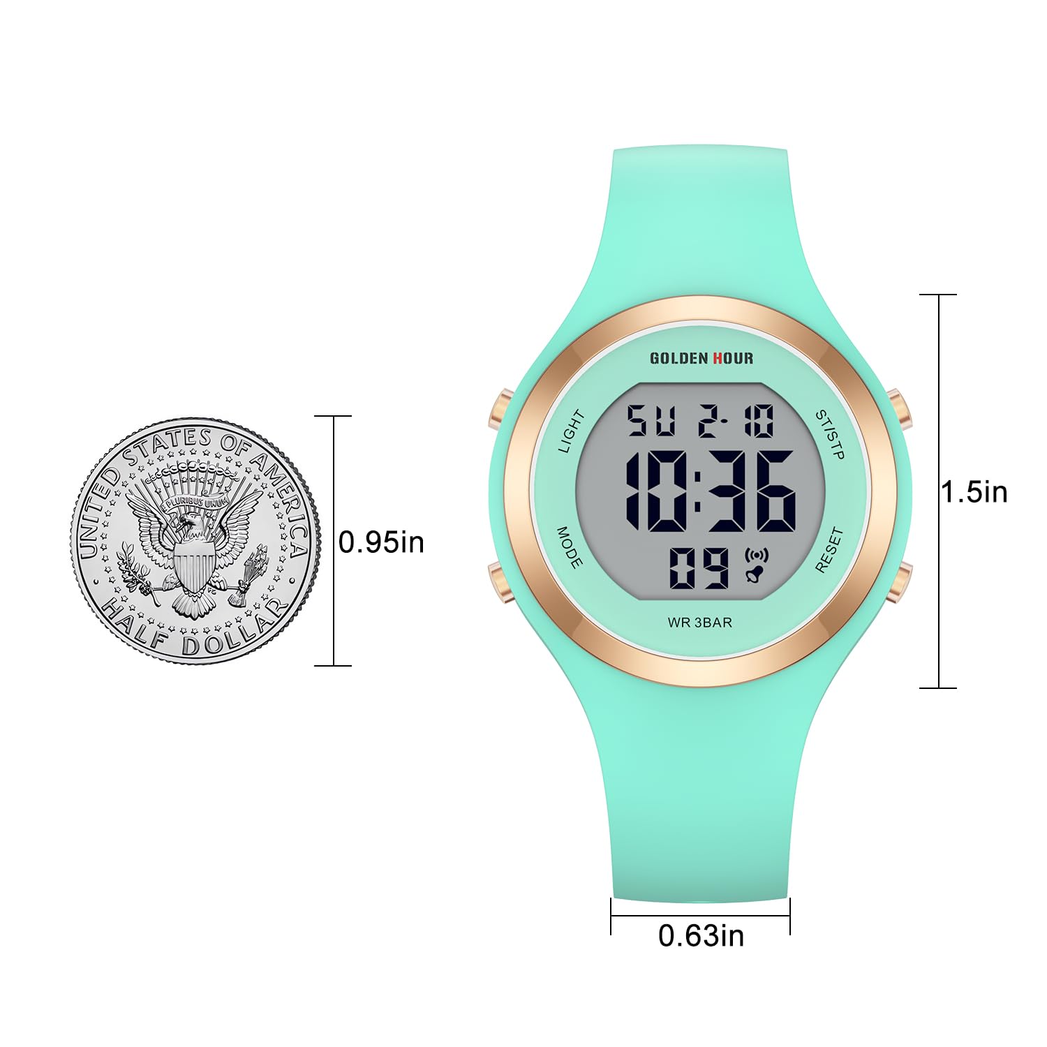 GOLDEN HOUR Waterproof Sport Women's Digital Chronograph Silicone Strap Watch