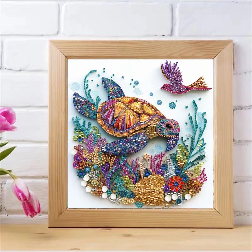 ZQEATRY Sea Turtle Animal Special Shape Diamond Art Kits for Adults,5D Diamond Painting Kits for Beginner,DIY Diamond Crystal Rhinestones Painting Kits for Home Wall Decor Gift 11.8 X 11.8inch