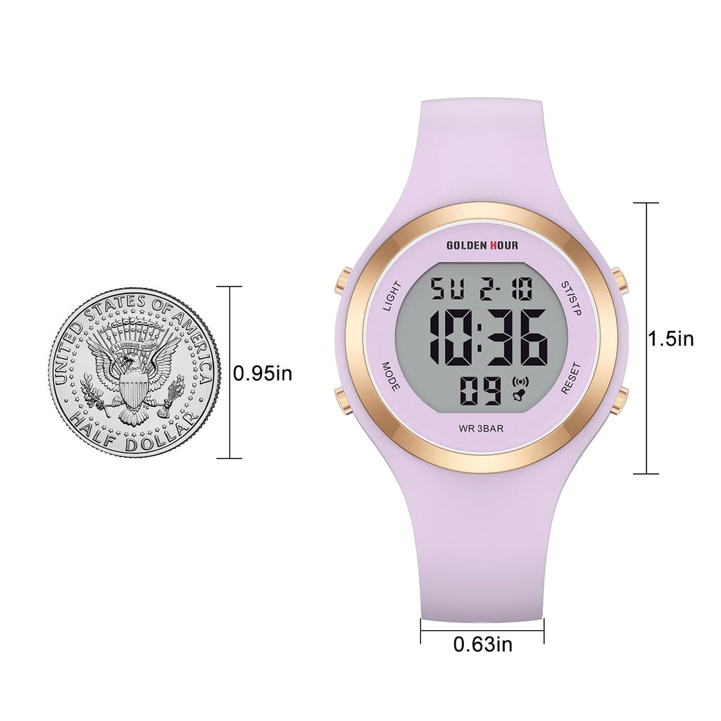 GOLDEN HOUR Waterproof Sport Women's Digital Chronograph Silicone Strap Watch
