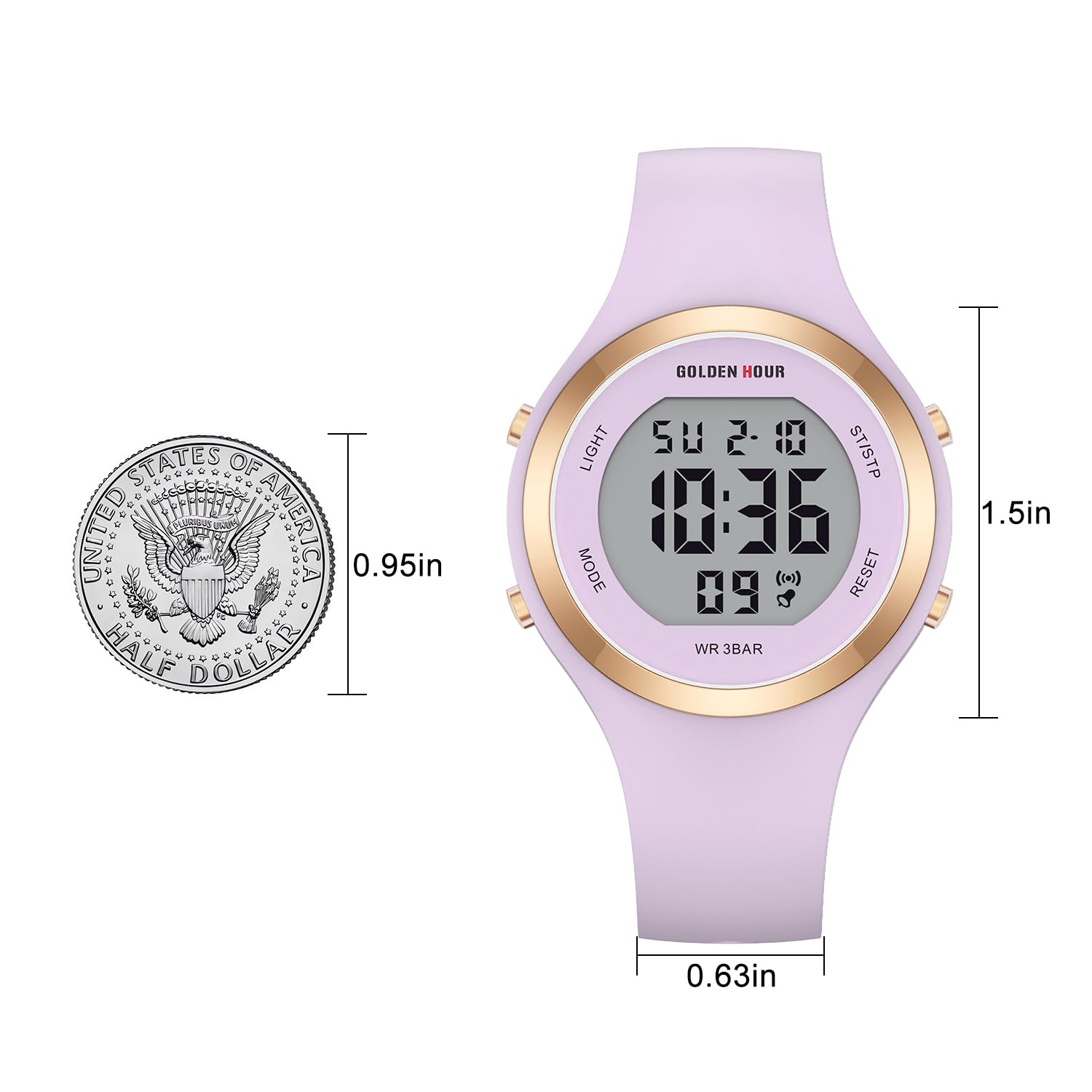 GOLDEN HOUR Waterproof Sport Women's Digital Chronograph Silicone Strap Watch