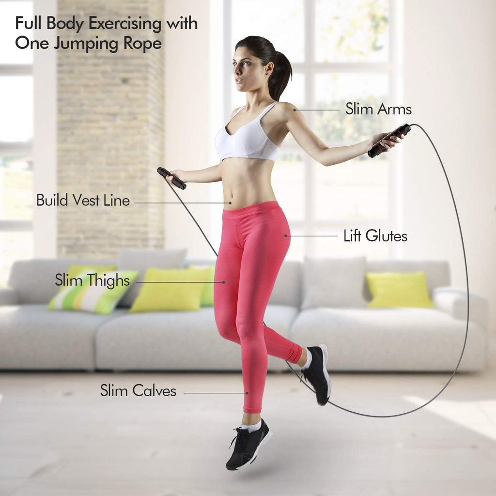 Jump Rope, Tangle-Free Rapid Speed Jumping Rope Cable with Ball Bearings for Women, Men, and Kids, Adjustable Steel Jump Rope with Foam Handles for Home Gym Exercise Fitness Workout Equipment & Slim Body