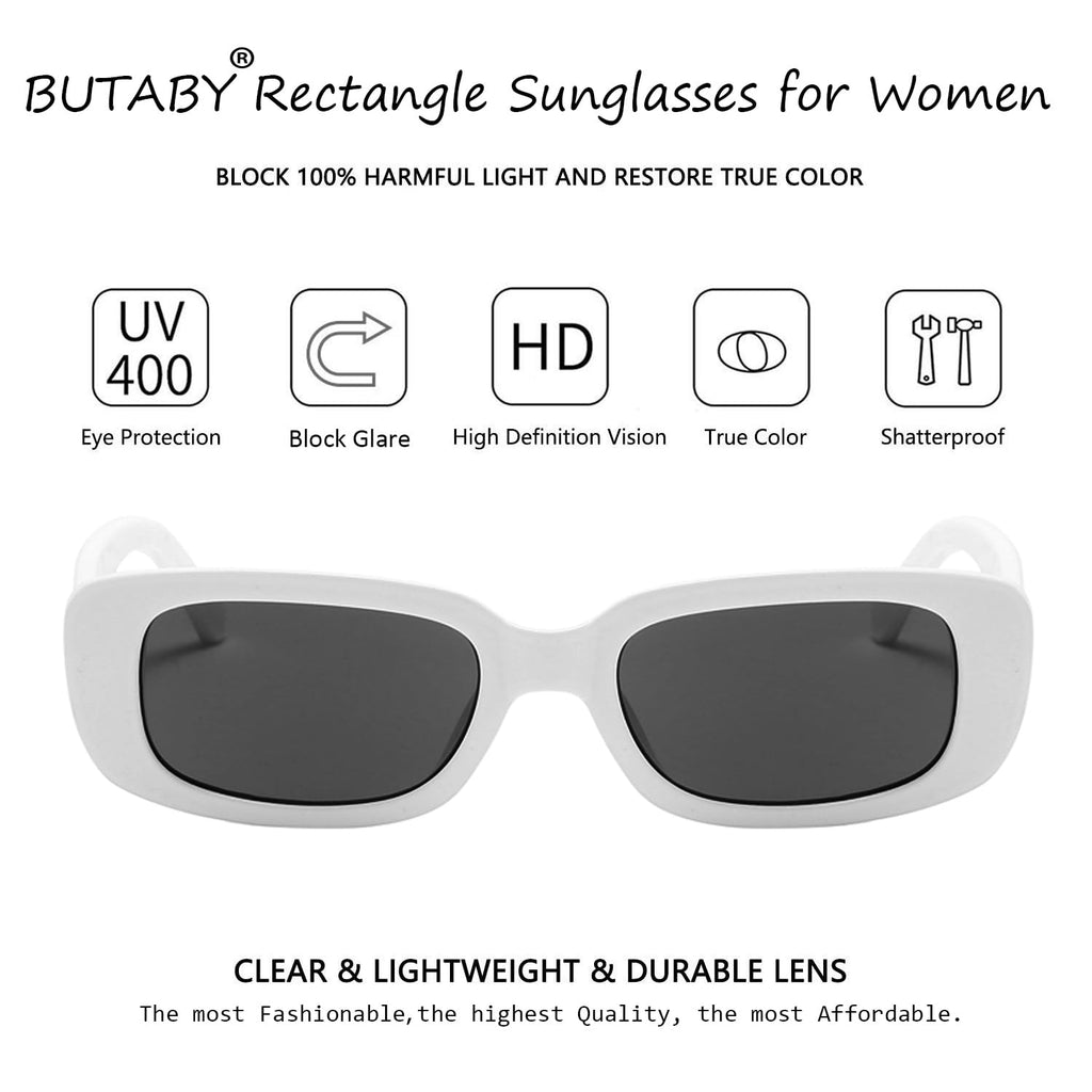 BUTABY Rectangle Sunglasses for Women Retro Driving Glasses 90’s Vintage Fashion Narrow Square Frame UV400 Protection