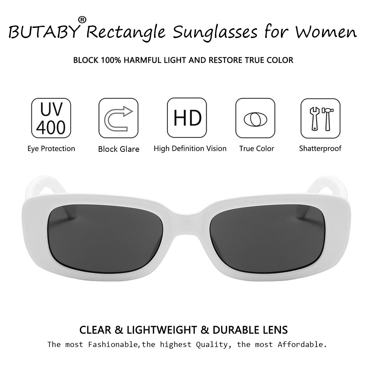 BUTABY Rectangle Sunglasses for Women Retro Driving Glasses 90’s Vintage Fashion Narrow Square Frame UV400 Protection
