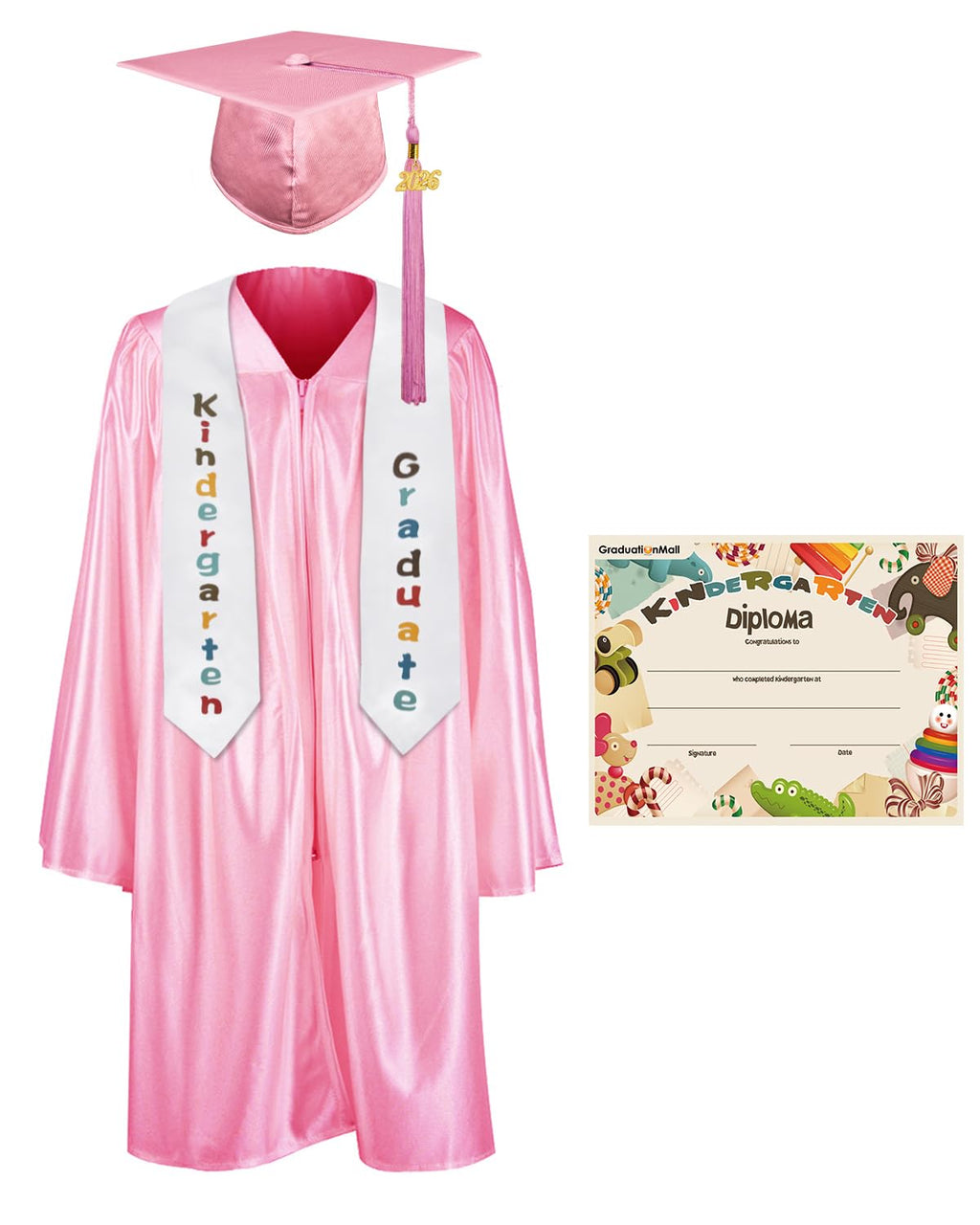 GraduationMall Kindergarten Graduation Cap Gown Stole Package with 2026 Tassel, Certificate