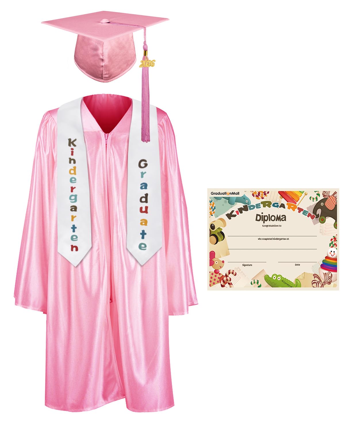 GraduationMall Kindergarten Graduation Cap Gown Stole Package with 2026 Tassel, Certificate