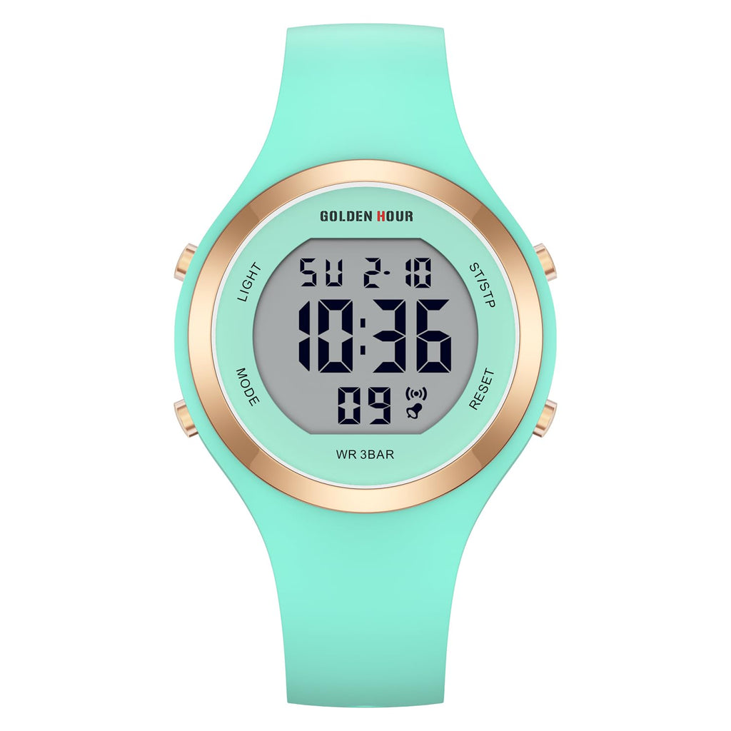 GOLDEN HOUR Waterproof Sport Women's Digital Chronograph Silicone Strap Watch