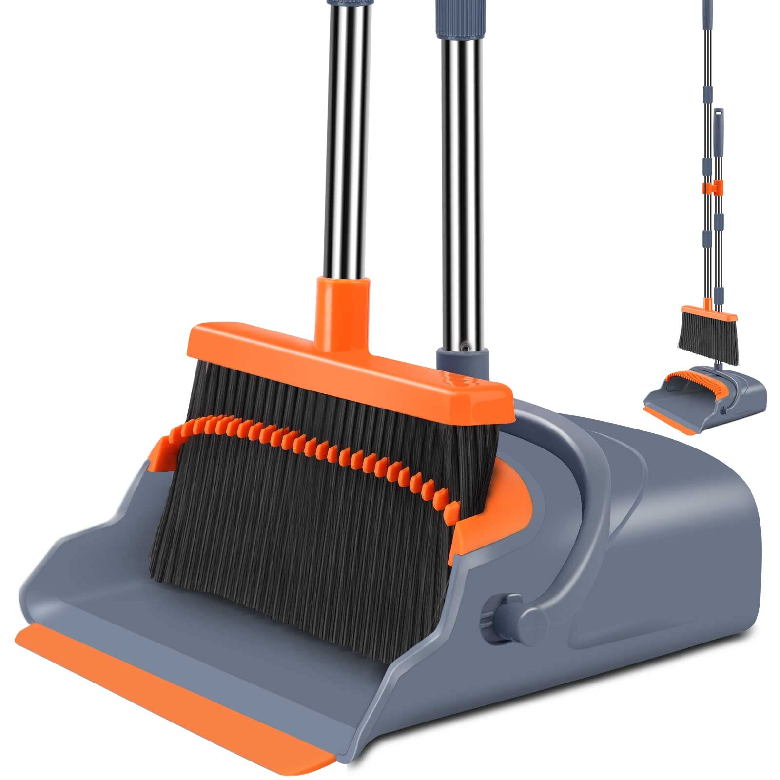 Upgrade Broom and Dustpan Set, Large Size and with Long Handle, Upright,Ideal for Indoor Outdoor Garage Kitchen Room Office Lobby Use (Green)
