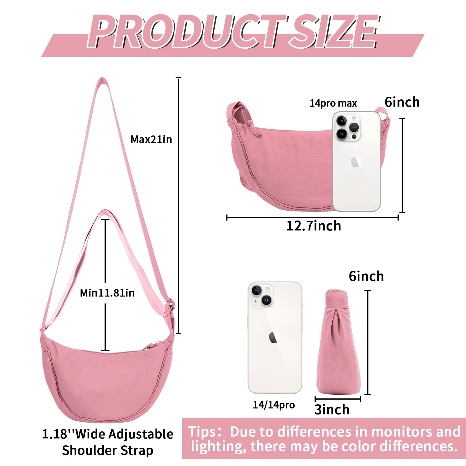 Nylon Crescent Crossbody Bag for Women Purses Trendy Men,Small Travel Sling Bag Hobo