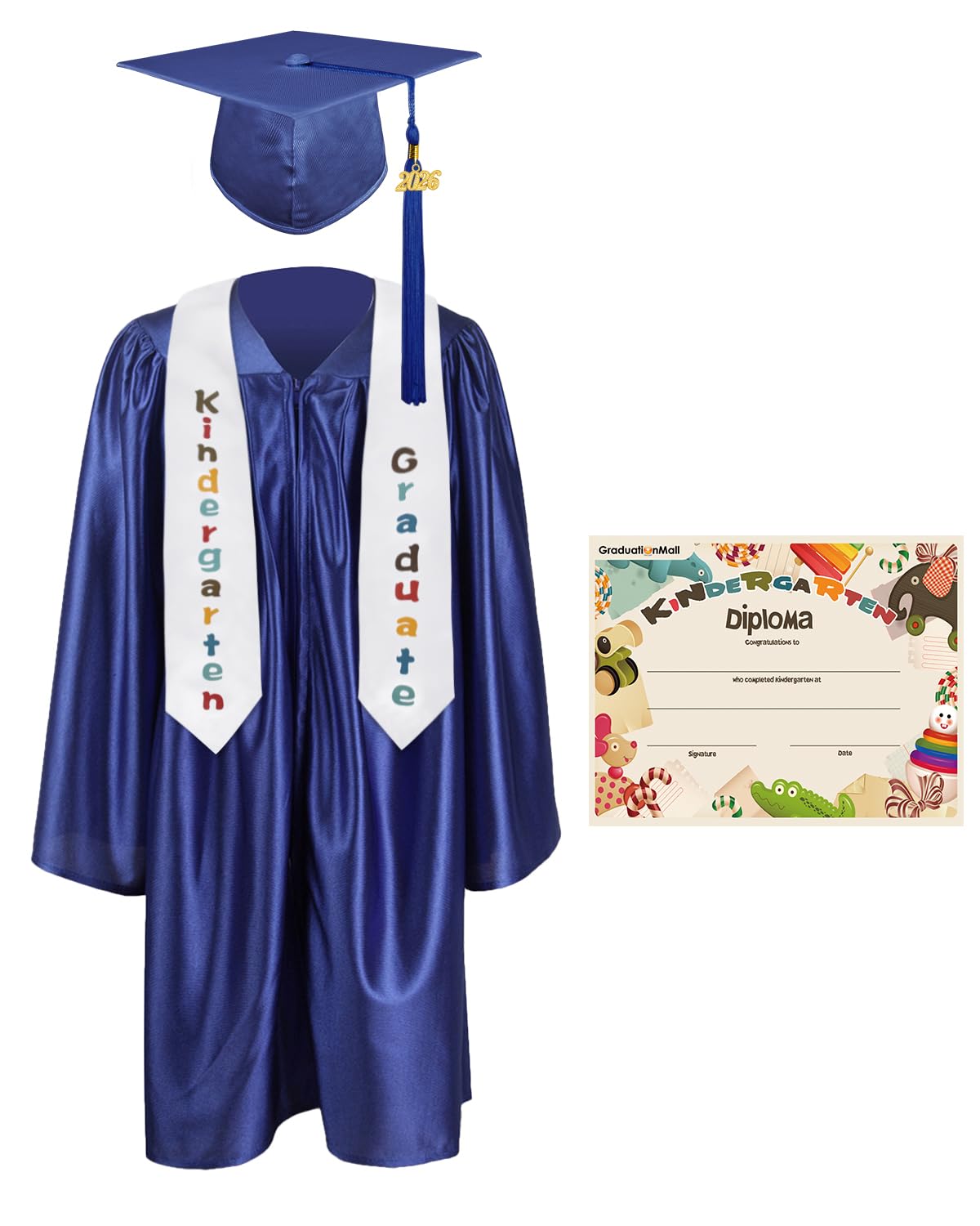 GraduationMall Kindergarten Graduation Cap Gown Stole Package with 2026 Tassel, Certificate