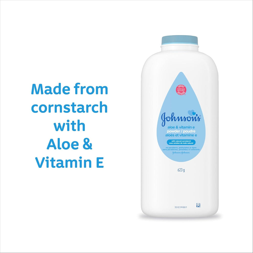 Johnson's Baby Cornstarch Baby Powder with Aloe and Vitamin E for Delicate Skin, Hypoallergenic, No Addded Parabens, and Dyes for Gentle Baby Skin Care, Baby Essentials, 1.5 oz