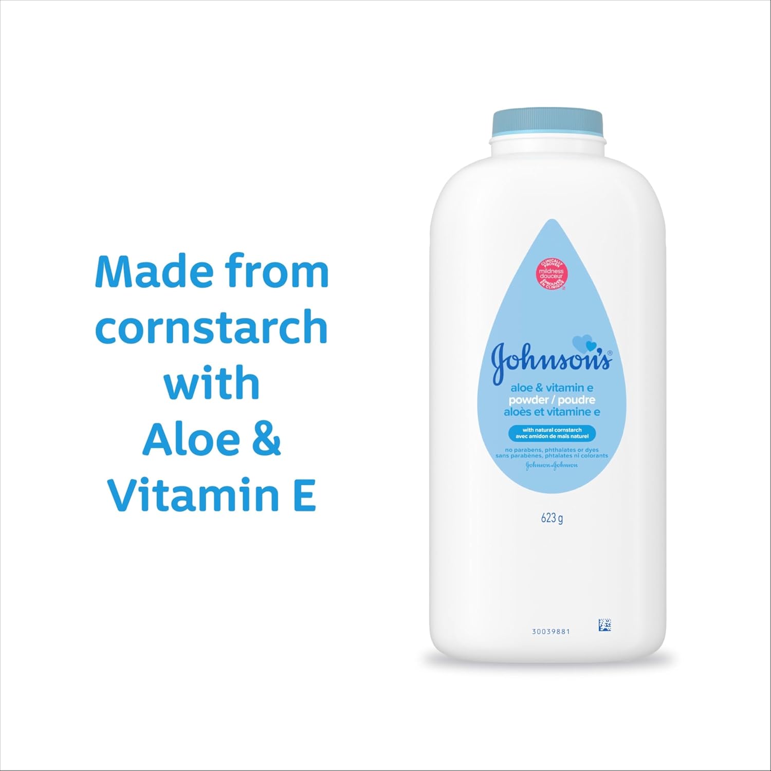 Johnson's Baby Cornstarch Baby Powder with Aloe and Vitamin E for Delicate Skin, Hypoallergenic, No Addded Parabens, and Dyes for Gentle Baby Skin Care, Baby Essentials, 1.5 oz