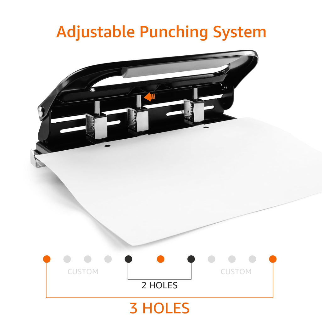 Amazon Basics 3 Hole Punch, 10 Sheet Capacity, Black, Easy-Clean Tray
