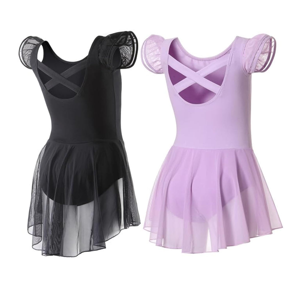 DIPUG Ballet Leotards for Girls Ballet Leotard with Skirt Toddler Dance Leotards Flutter Sleeve and Criss-Cross Back