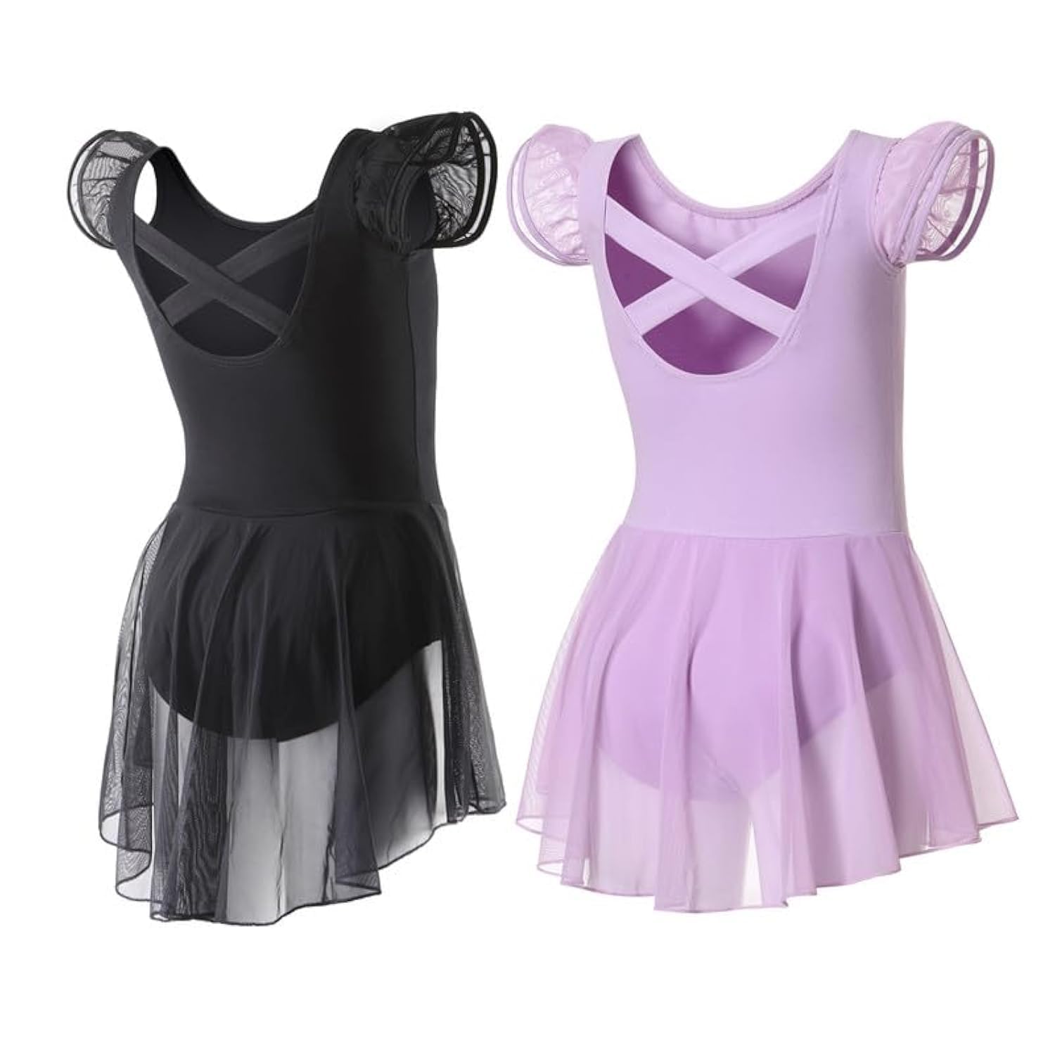 DIPUG Ballet Leotards for Girls Ballet Leotard with Skirt Toddler Dance Leotards Flutter Sleeve and Criss-Cross Back