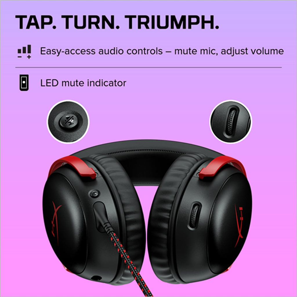 HyperX Cloud III – Wired Gaming Headset, PC, PS5, Xbox Series X|S, Angled 53mm Drivers, DTS Spatial Audio, Memory Foam, Durable Frame, Ultra-Clear 10mm Mic, USB-C, USB-A, 3.5mm – Black/Red
