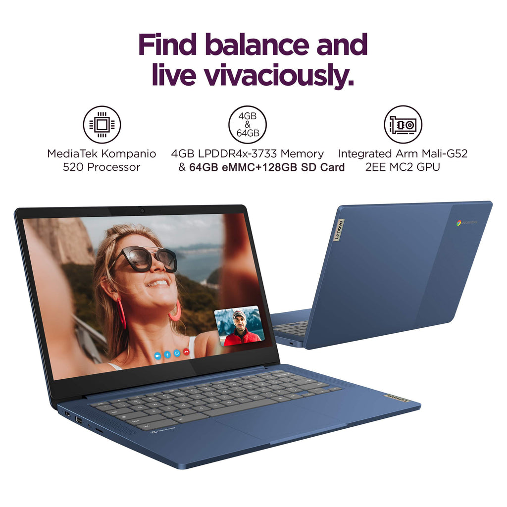 Lenovo IdeaPad 3i Chromebook, 15.6” FHD Display, Intel Celeron N4500, 8GB RAM, 64GB eMMC, 1920x1080 px, 720p Camera, Chrome OS, Abyss Blue