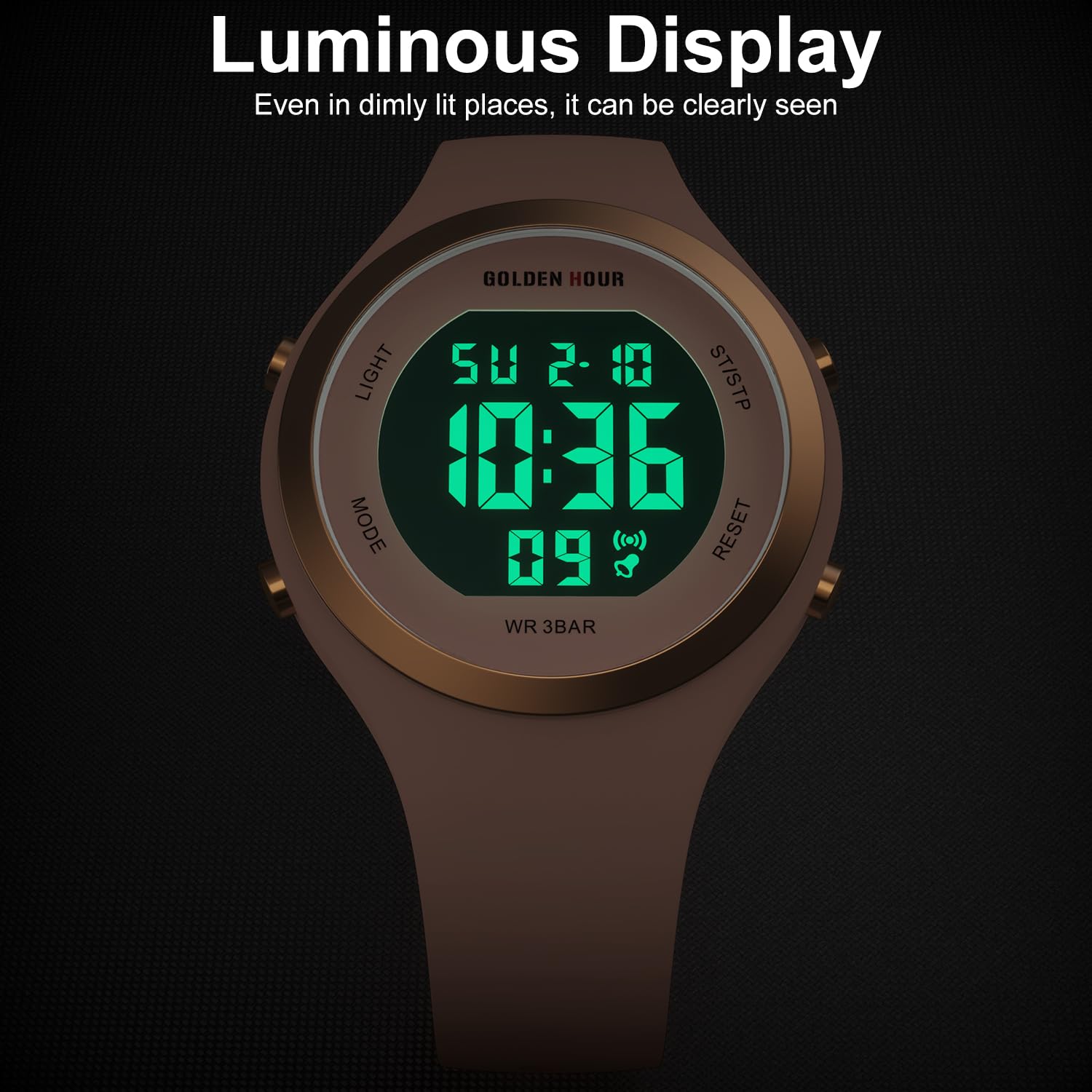 GOLDEN HOUR Waterproof Sport Women's Digital Chronograph Silicone Strap Watch